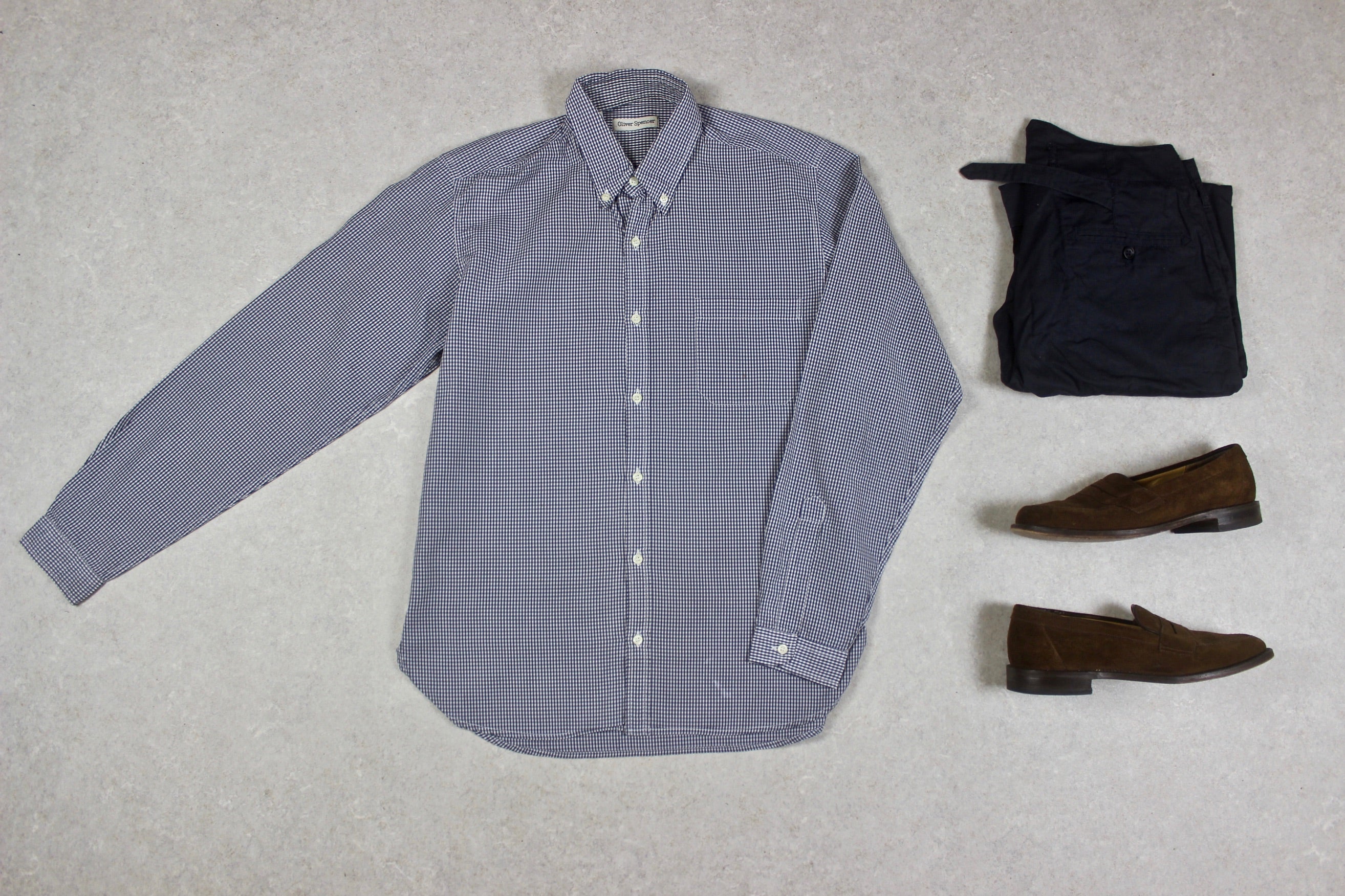Oliver Spencer - Shirt - Navy Blue/White Gingham Check - 14.5/Extra Small