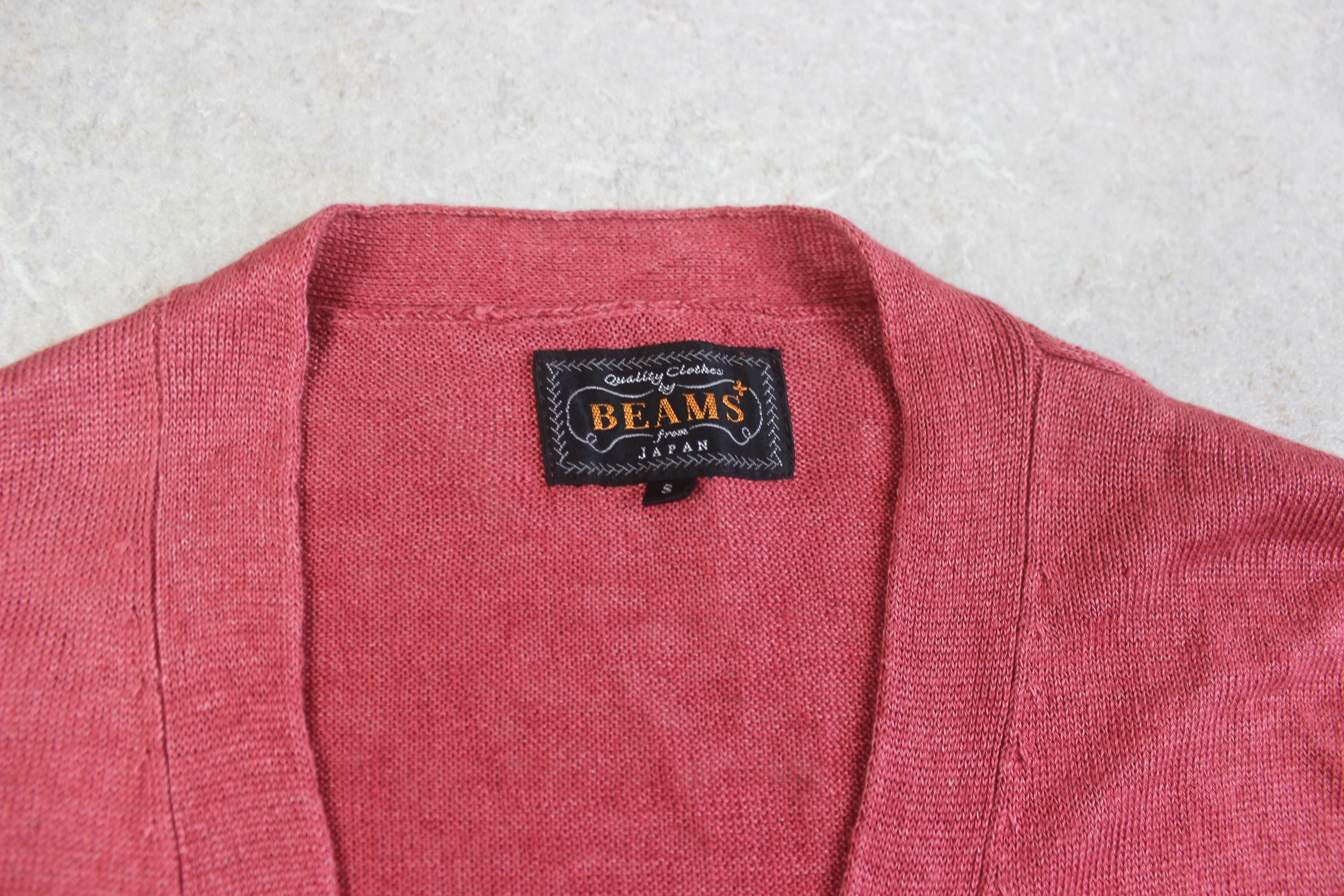 Beams Plus - Linen Knit Cardigan Jumper - Pink/Red - Small