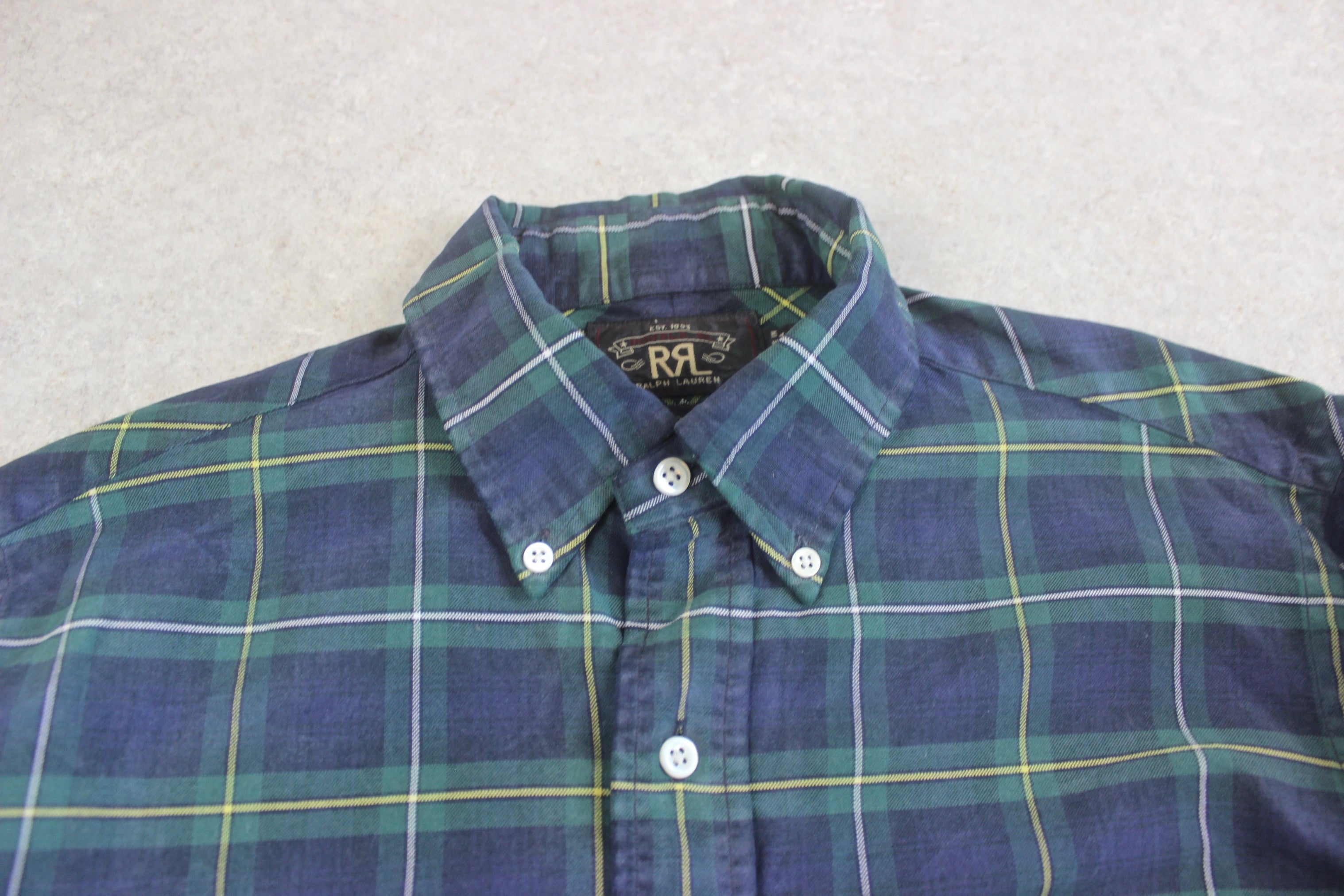RRL Ralph Lauren - Popover Shirt - Green/Navy Blue Check - Small