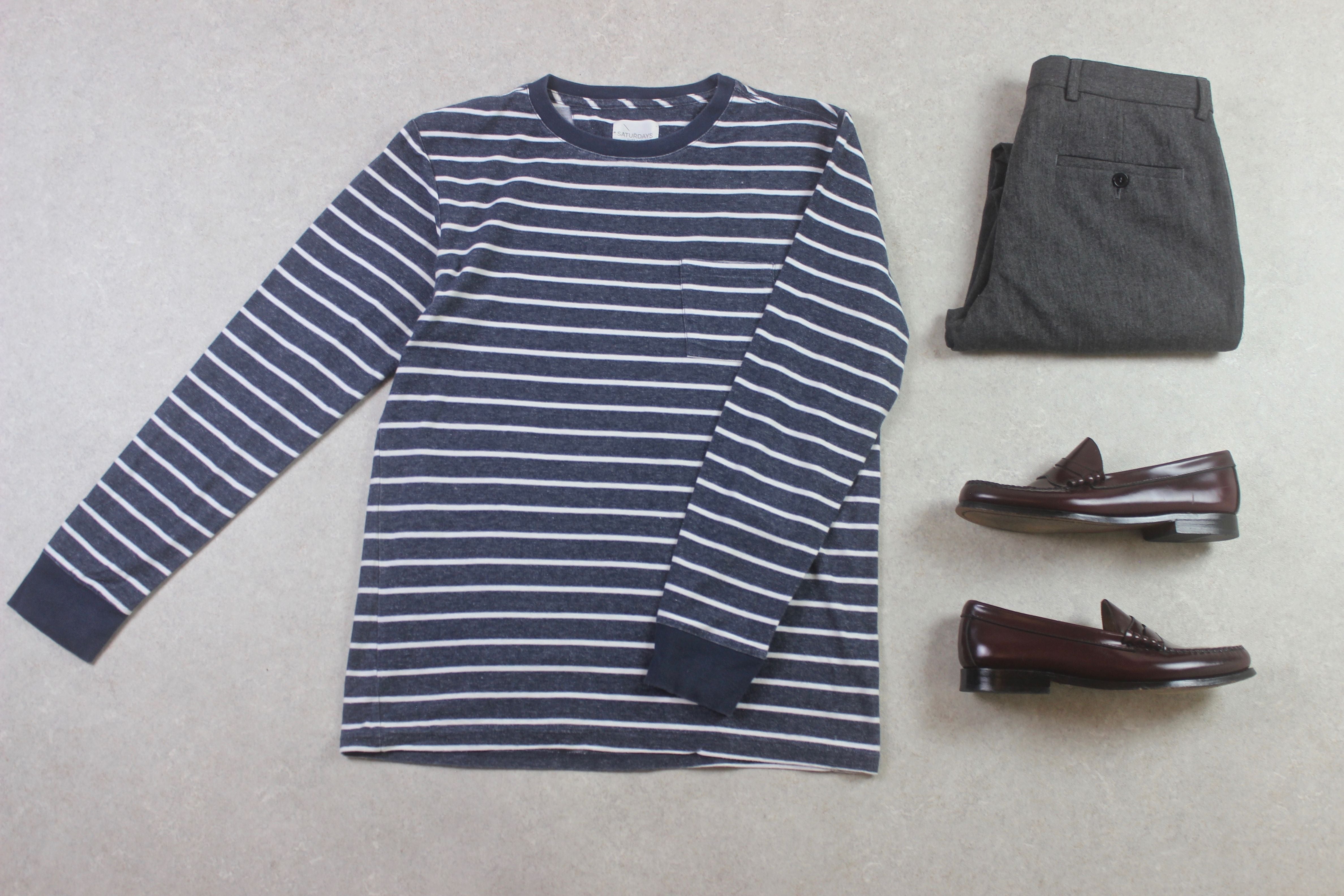 Saturdays NYC - Long Sleeve T Shirt - Blue/White Stripe - Large