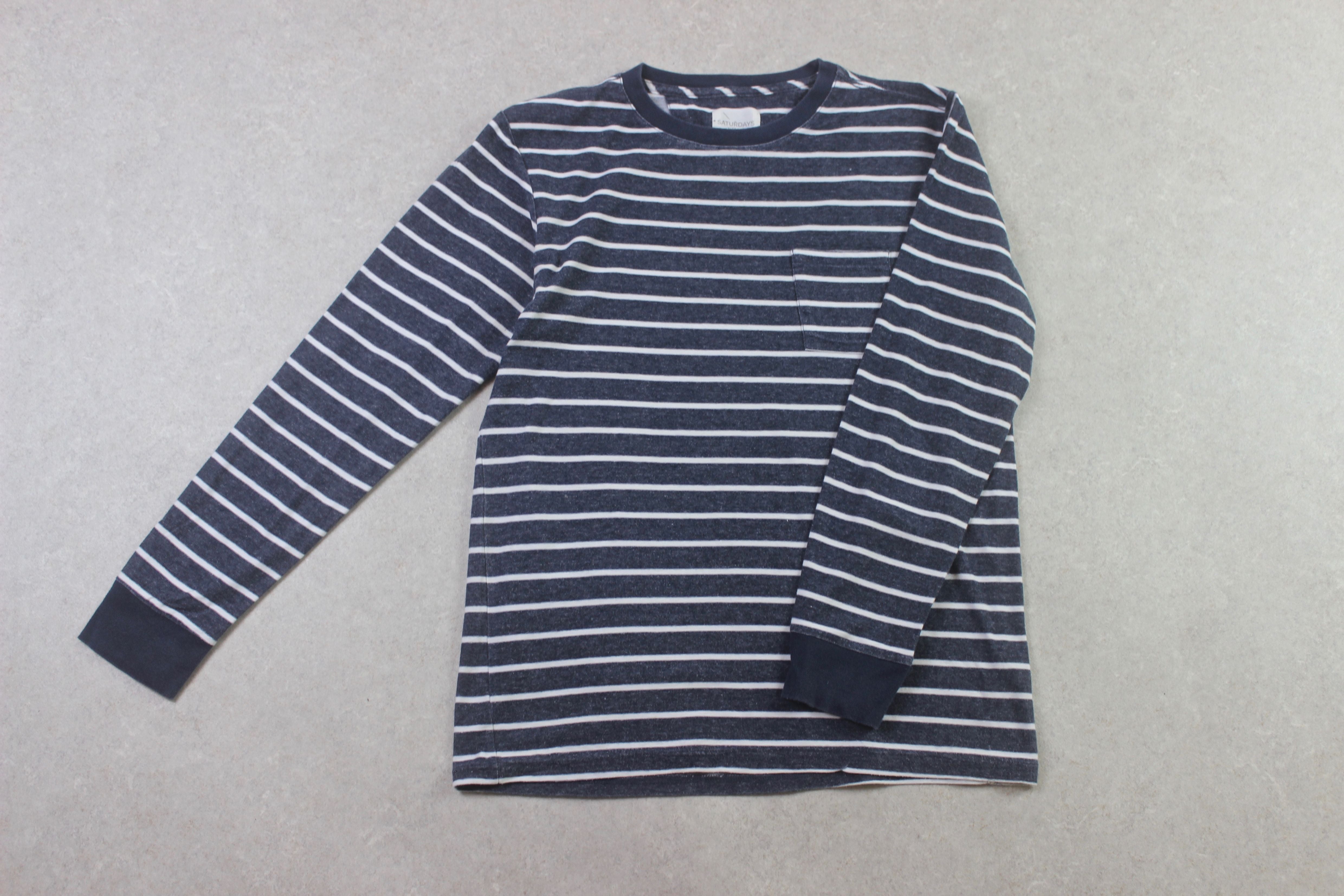 Saturdays NYC - Long Sleeve T Shirt - Blue/White Stripe - Large