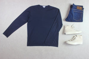 Sunspel - Long Sleeve T Shirt - Navy Blue - Large