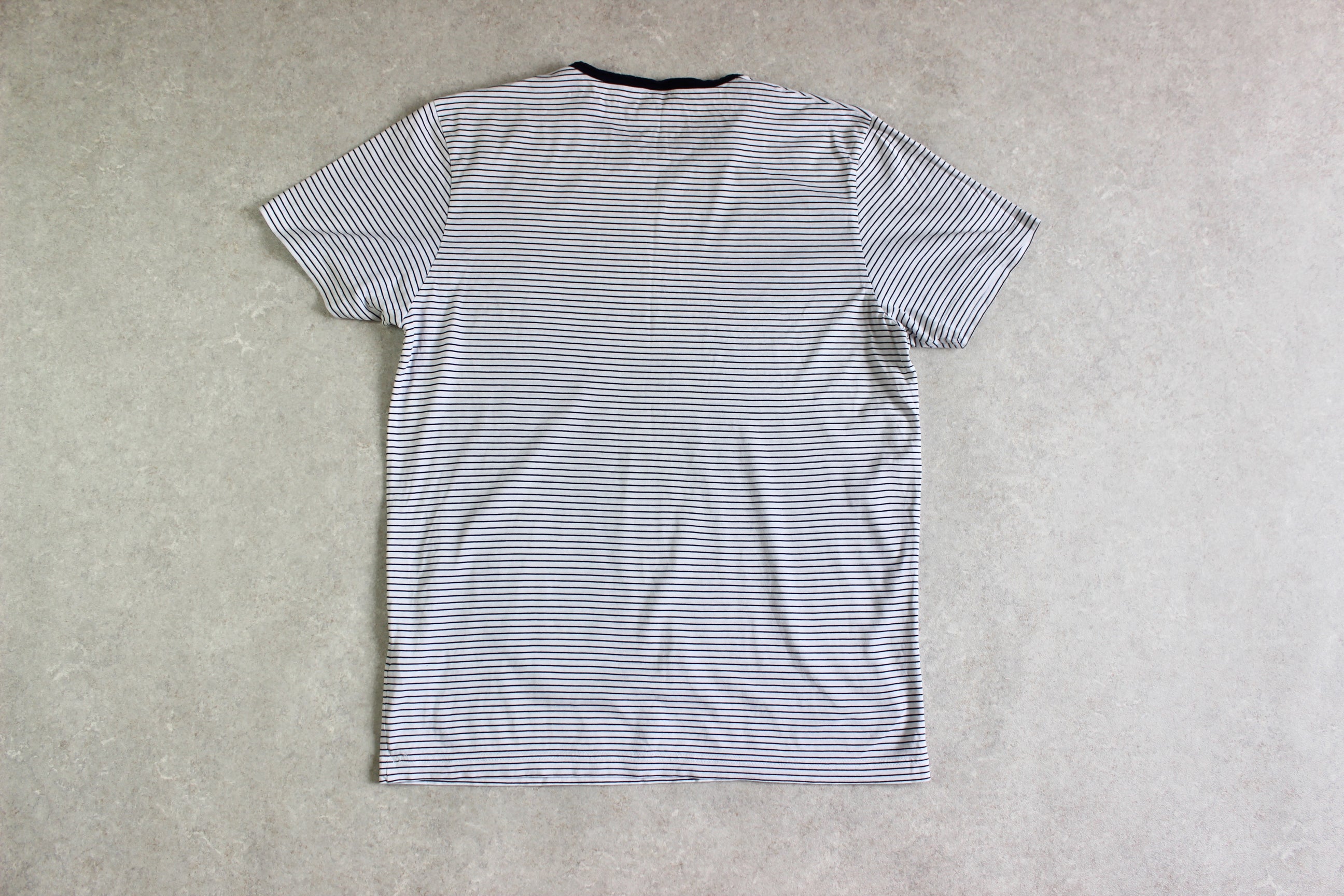 Sunspel - T Shirt - White/Navy Blue Stripe - Medium