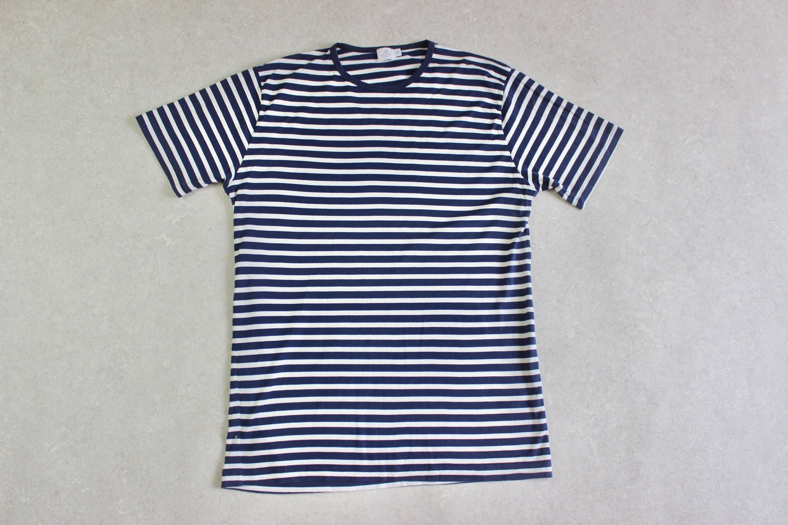 Sunspel - T Shirt - Navy Blue/White Stripe - Medium