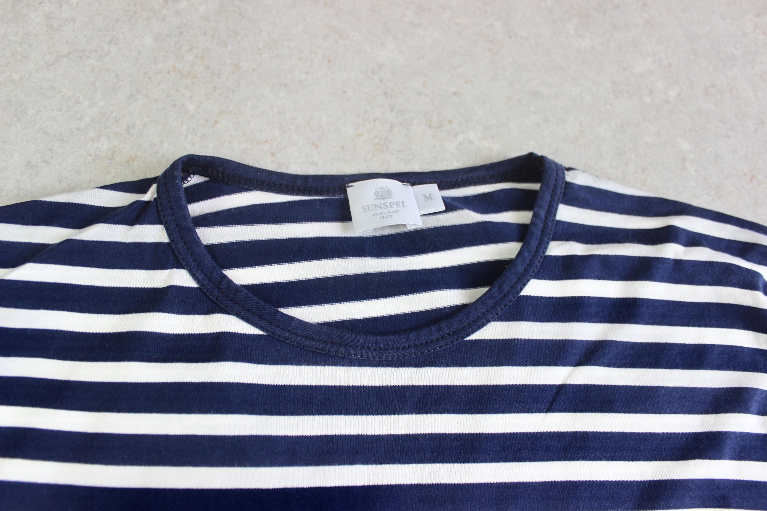 Sunspel - T Shirt - Navy Blue/White Stripe - Medium